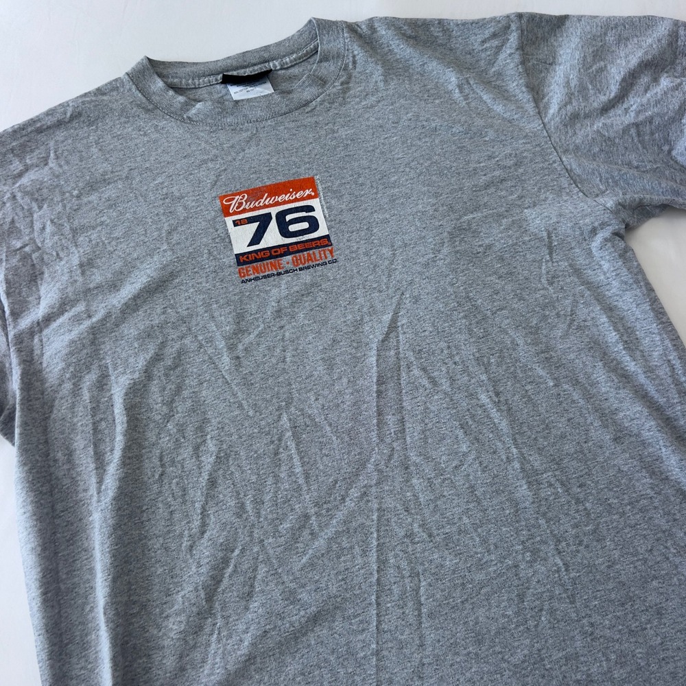Vintage Budweiser 76 King of Beers‎ Graphic T-Shirt Gray XL Jones Mitchell